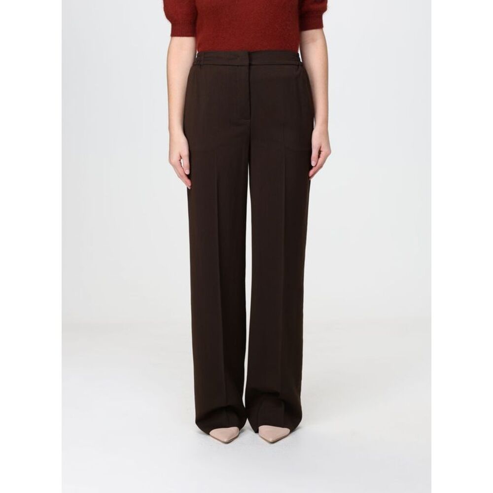 Twinset Women Mid-Rise Wide Leg Twill Trousers Twinset With Concealed Closure